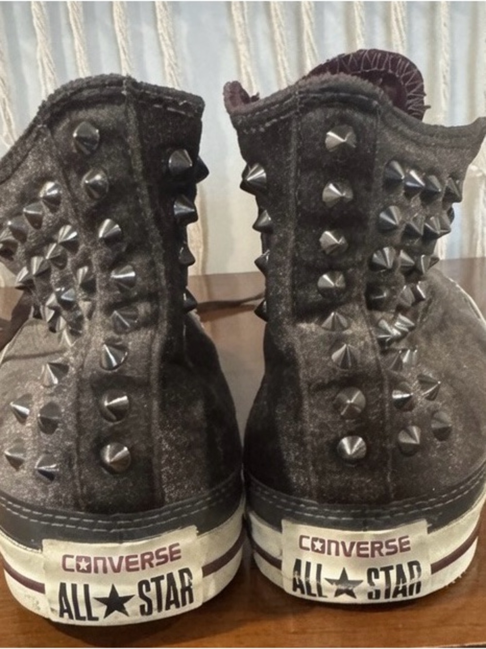 Converse High-Top Sneaker in Charcoal and Burgundy with Metal Studs - Picture 5 of 7